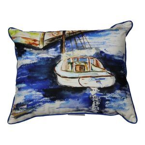 Betsy Drake Sailboat and Dock Accent Throw Pillow Indoor Outdoor 18 X 18 Inches